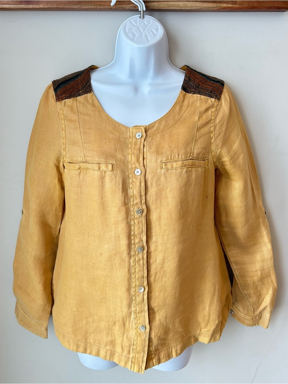 Roots Canada Ramie Blouse Mustard Boho Western Festival Size Small